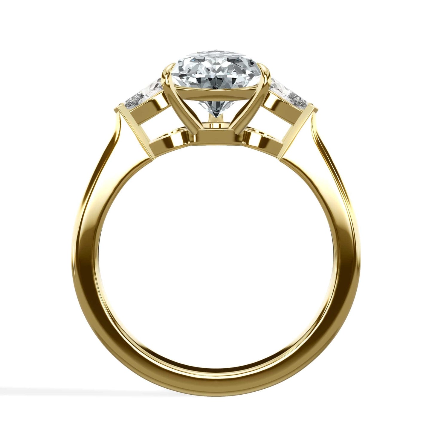 Yellow gold 2ct pear diamond three-stone engagement ring