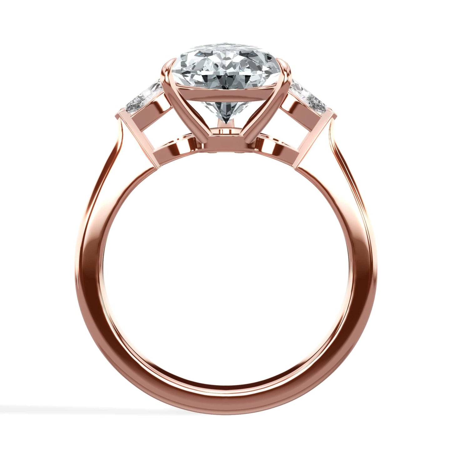 Rose gold three-stone pear diamond engagement ring
