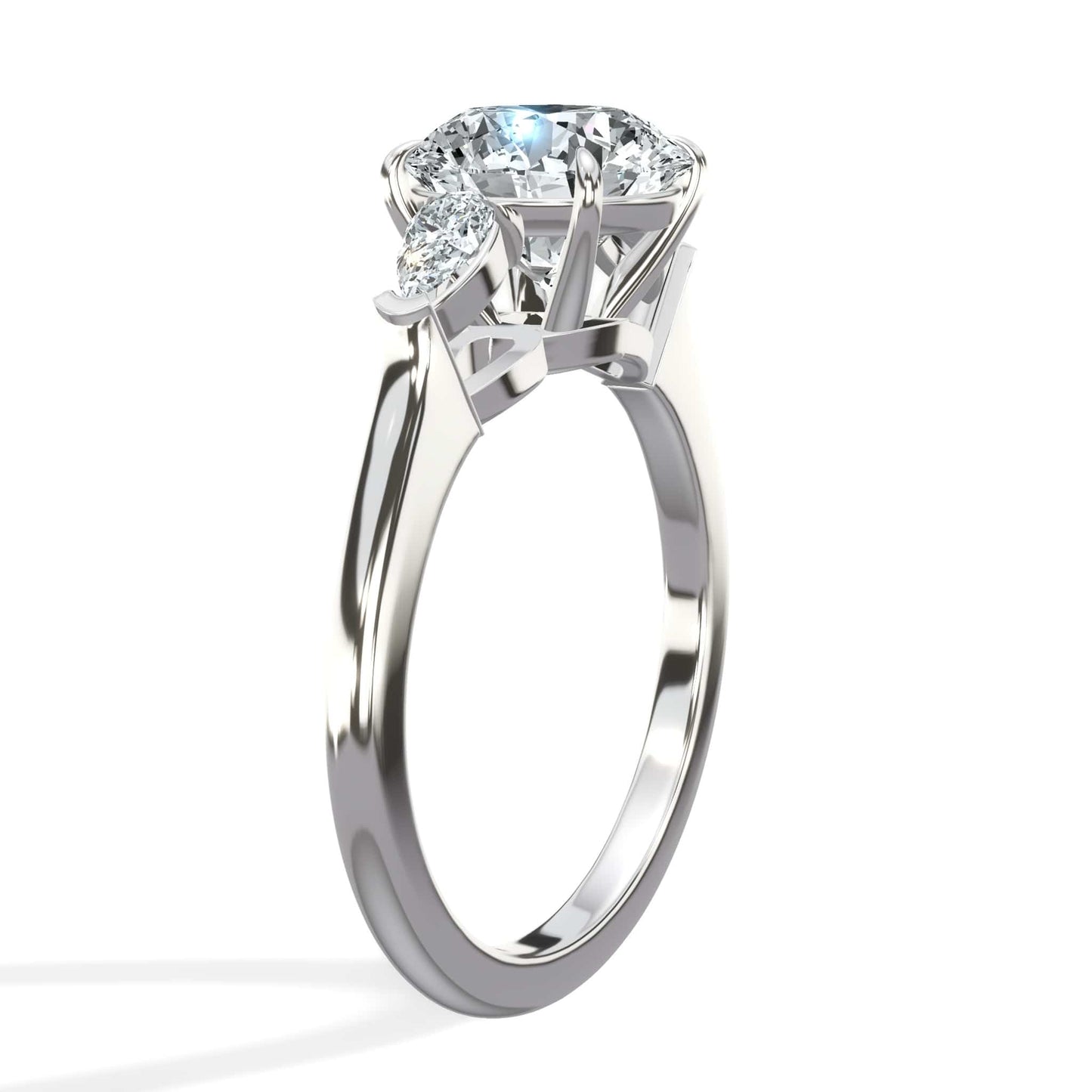 2.30 Carats Lab Grown Round Cut with Pear Shape Side Stones Diamond Engagement Ring in White Gold