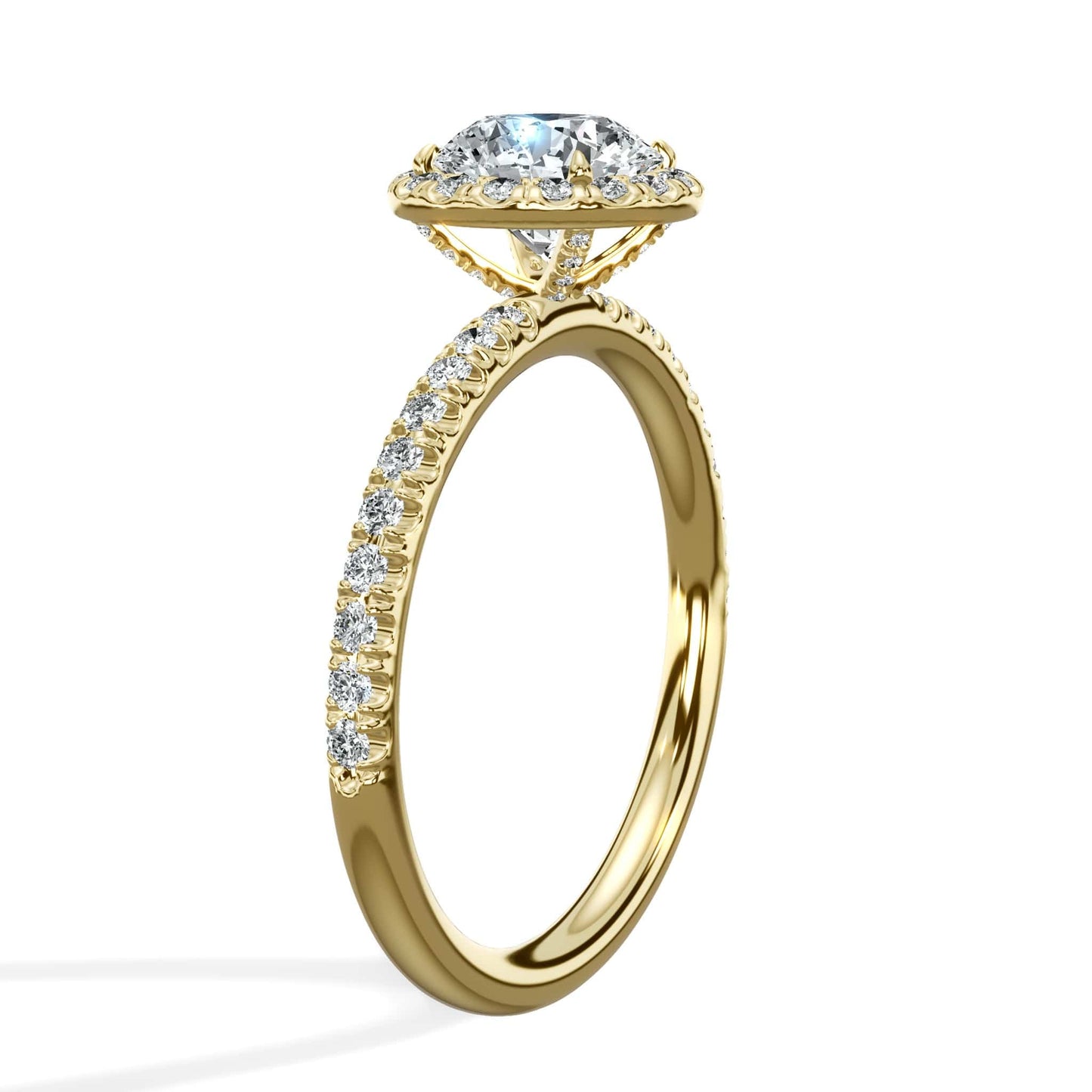 1.52 Carats Lab Grown Round Brilliant Cut Micropaved Halo Side Stones Diamond Engagement Ring