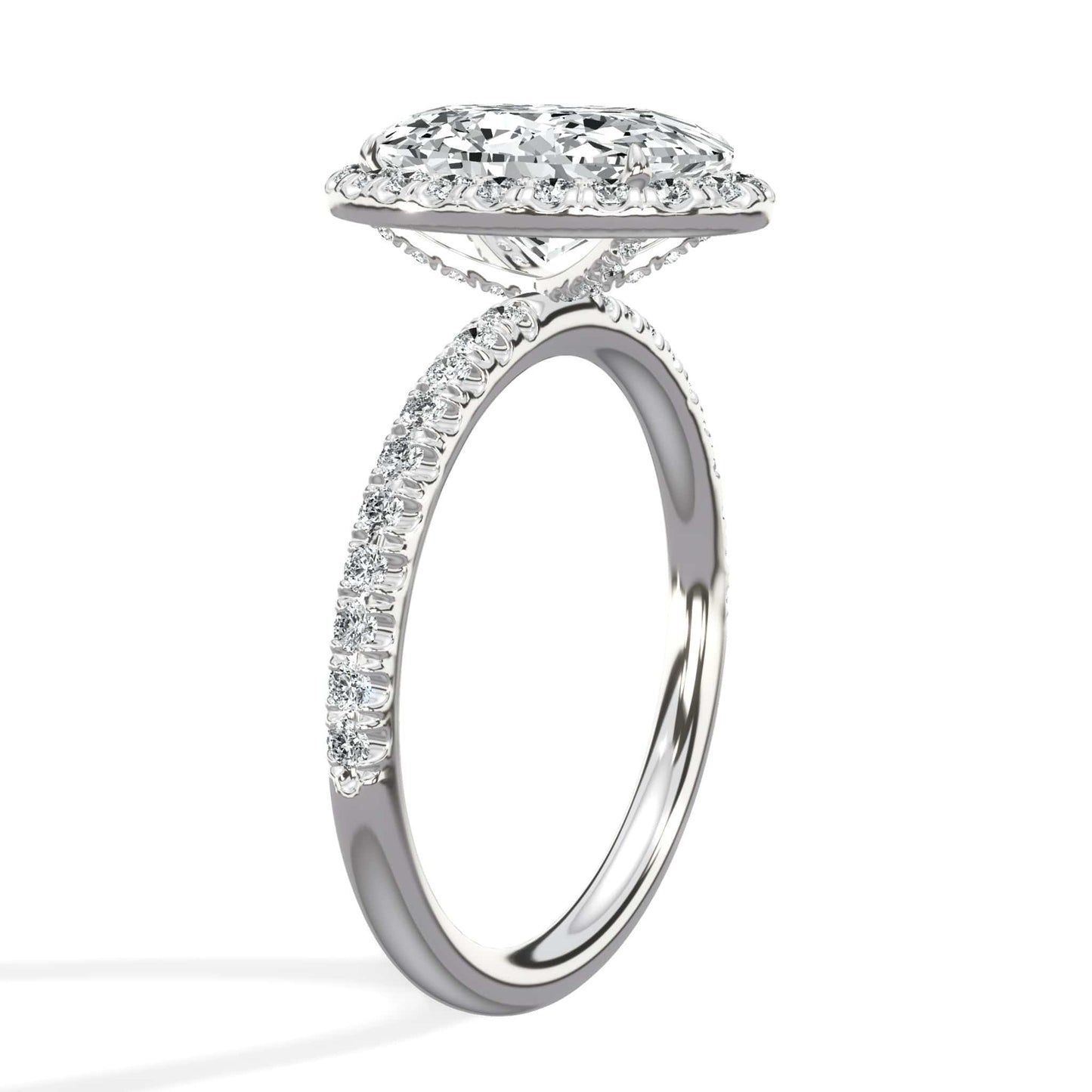 2.60 Carats Lab Grown Oval Cut Micropave Halo Side Stones Diamond Engagement Ring