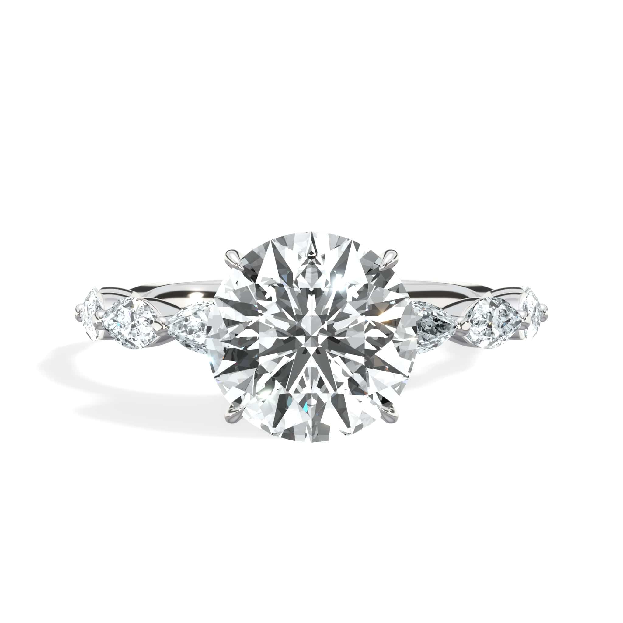 2 Carat Round Cut Diamond Engagement Ring with Marquise Side Stones