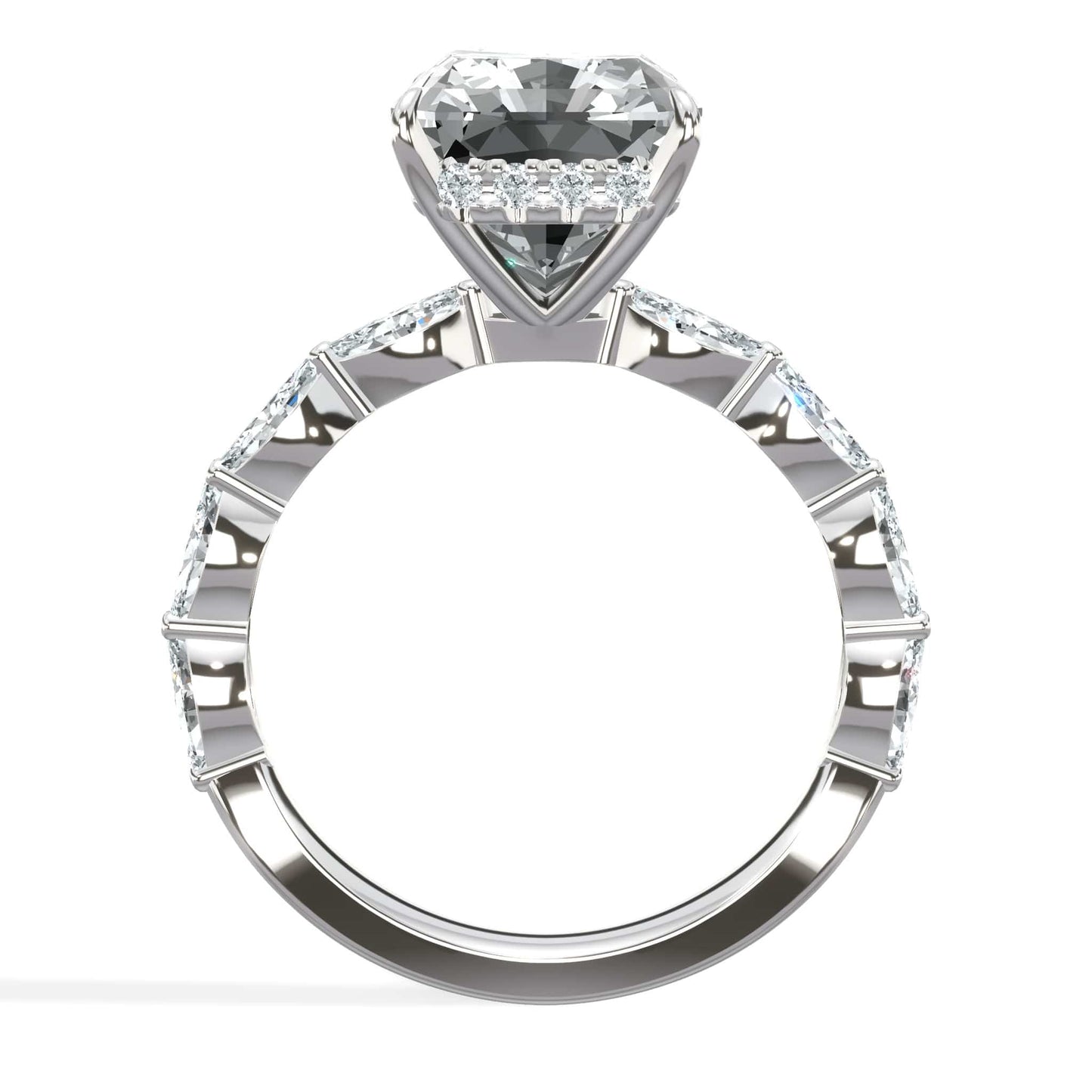 6.00 Carats Lab Grown Radiant Cut with Marquise Side Stones Hidden Halo Diamond Engagement Ring