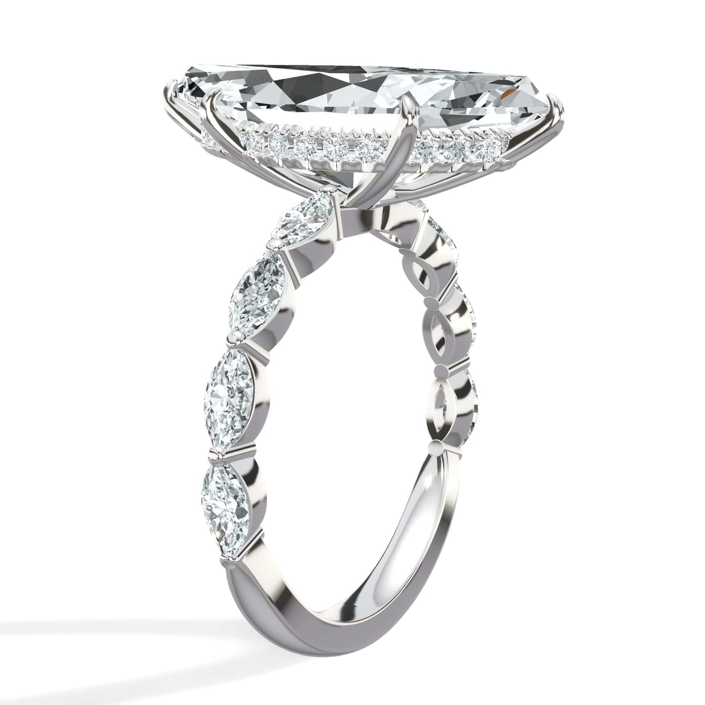 6.00 Carat Lab Grown Marquise Cut with Marquise Side Stones Hidden Halo Diamond Engagement Ring