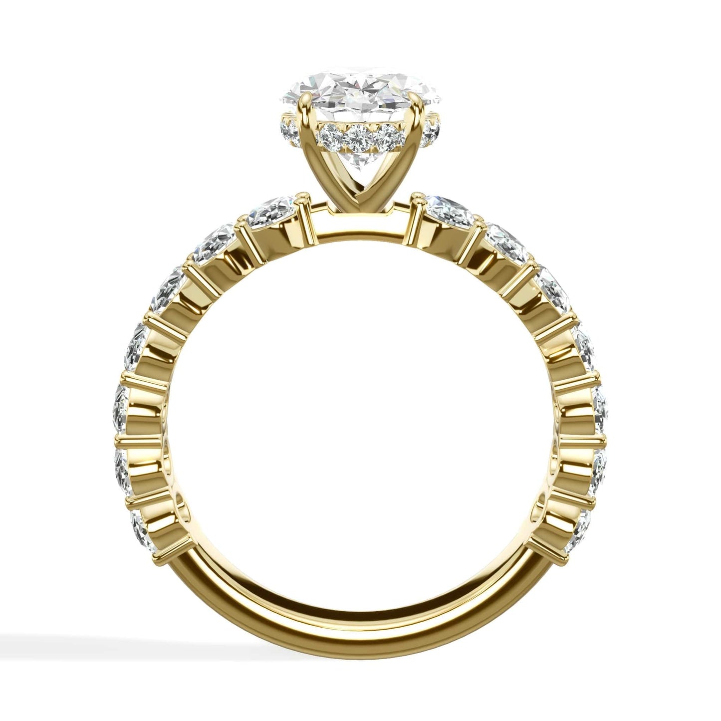 2ct Oval lab grown diamond ring with side diamonds and hidden halo