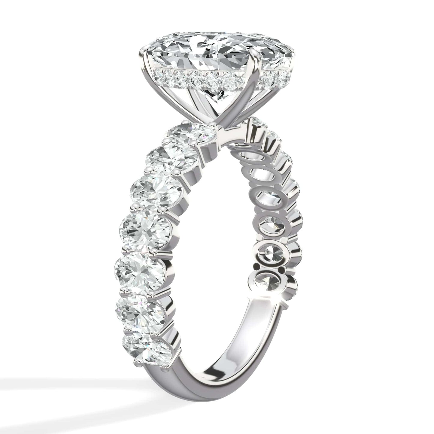 5 Carat Lab Grown Oval Cut with Oval Side Stones Hidden Halo Diamond Engagement Ring In White Gold