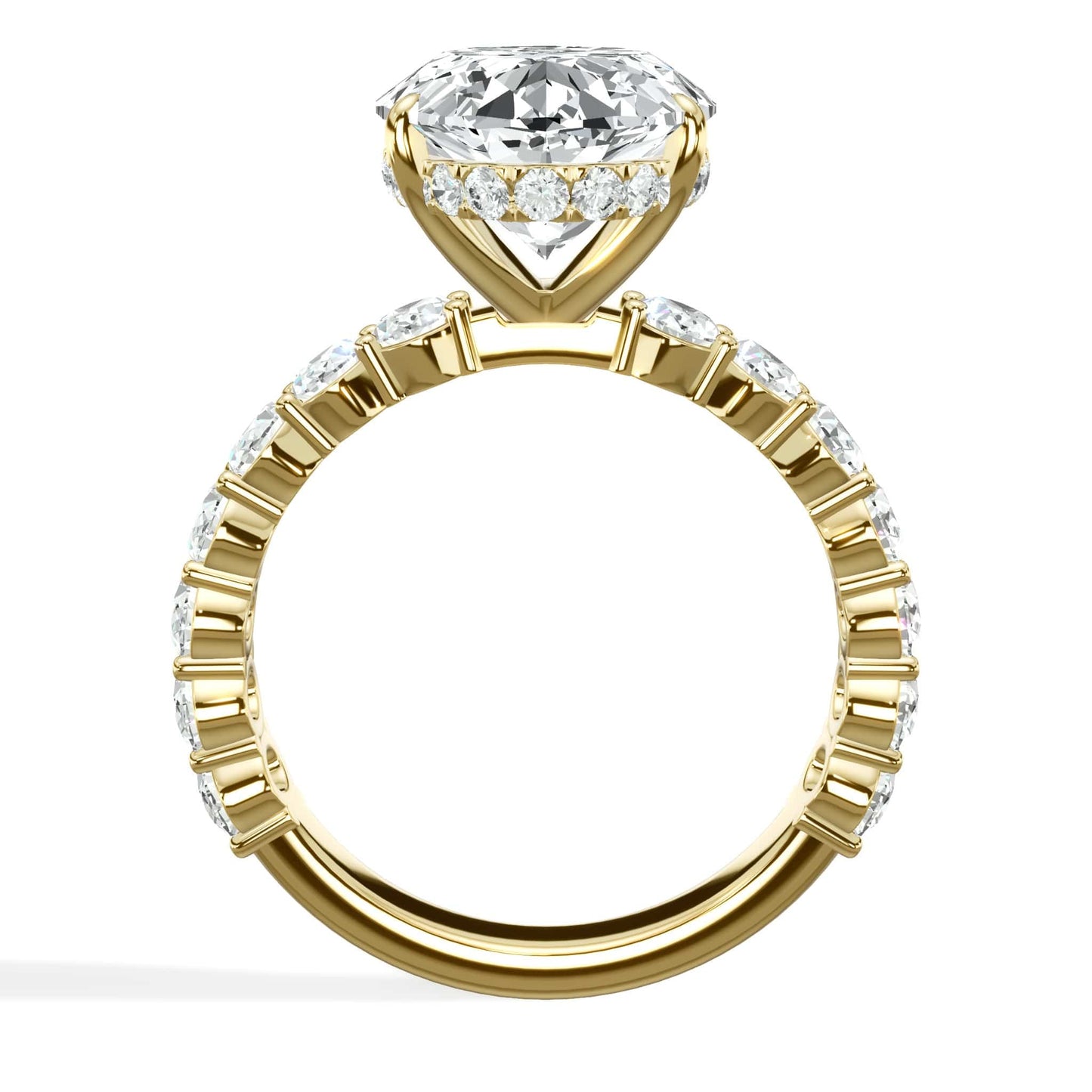 7 Carats Lab Grown Oval Cut with Oval Side Stones Hidden Halo Diamond Engagement Ring In Yellow Gold