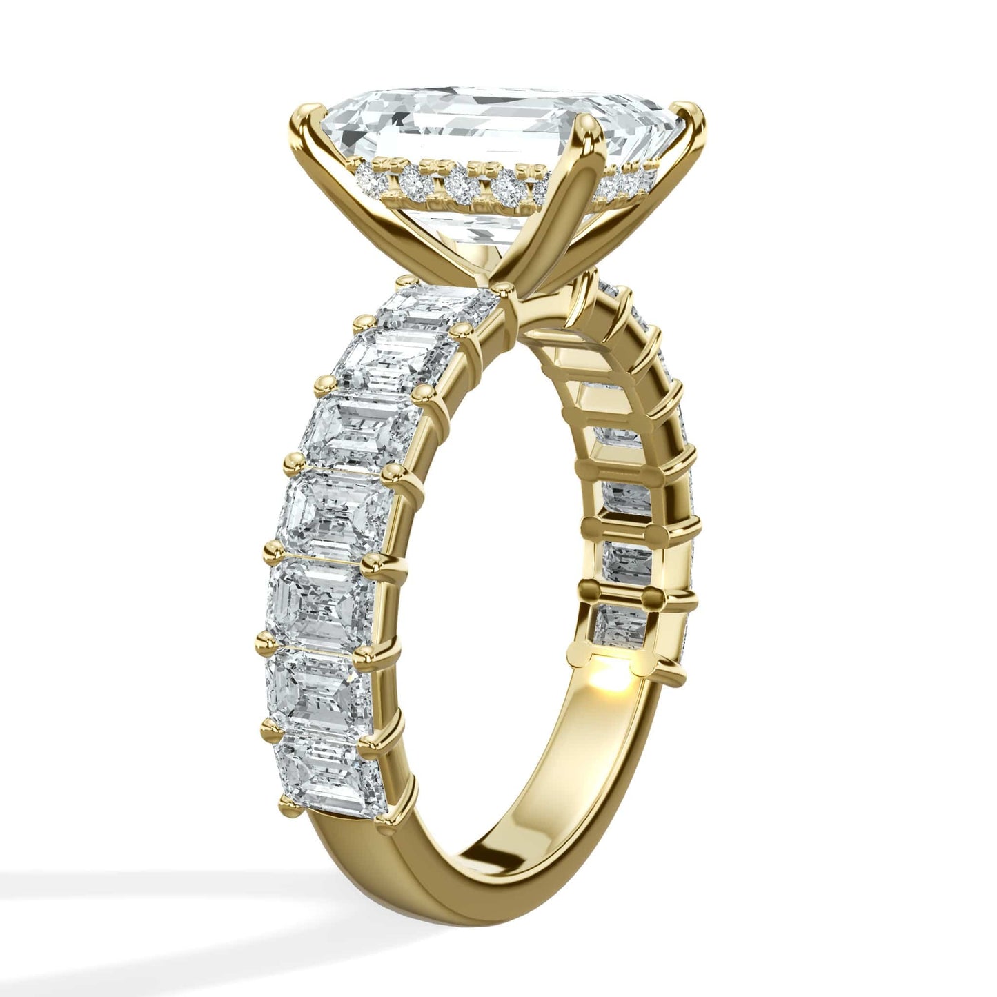 5 Carat Lab-Grown Emerald Cut Diamond Engagement Ring with 3/4 Eternity Band 14K Yellow Gold