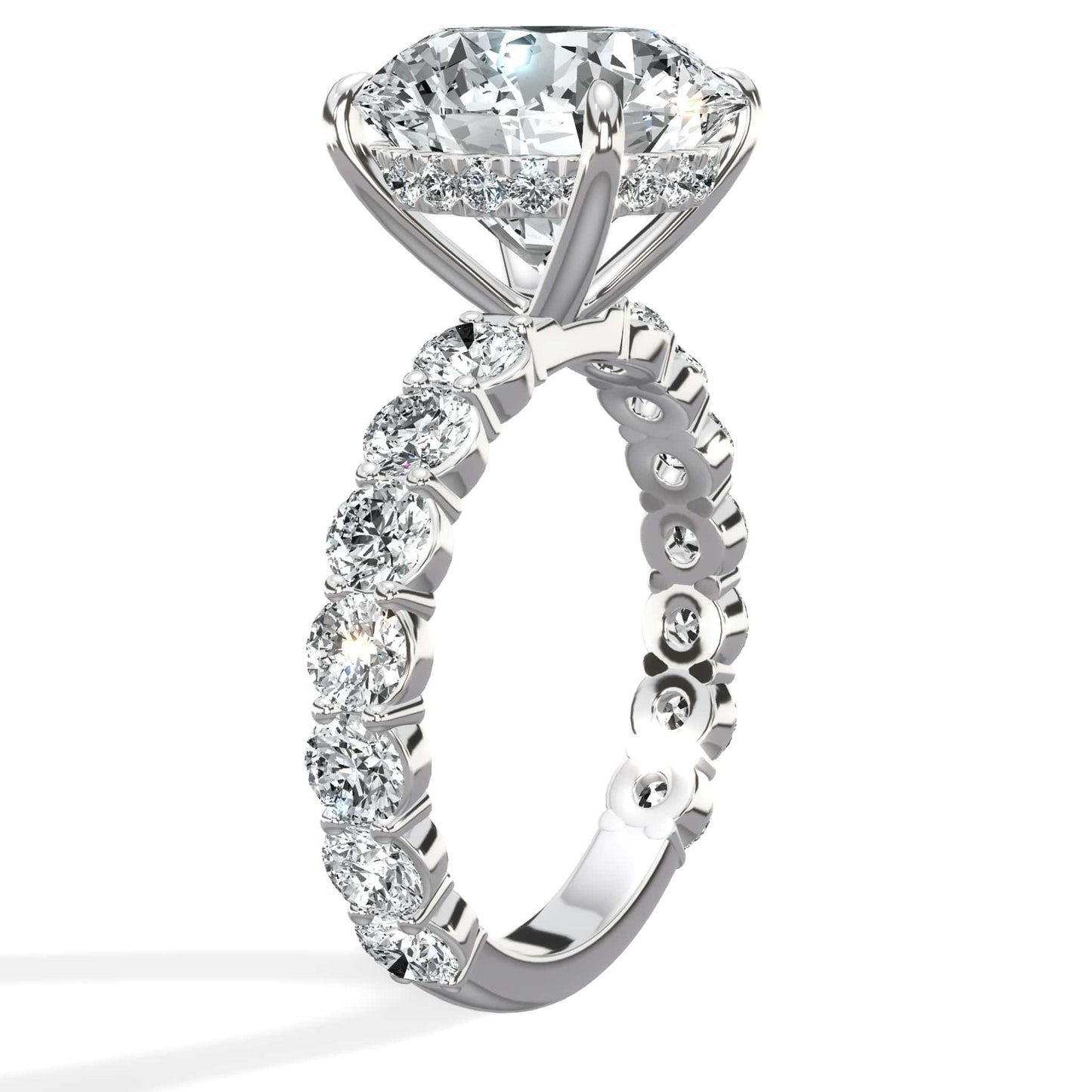 7 Carat Lab Grown Round Diamond Engagement Ring with 3/4 Eternity Band 14K White Gold