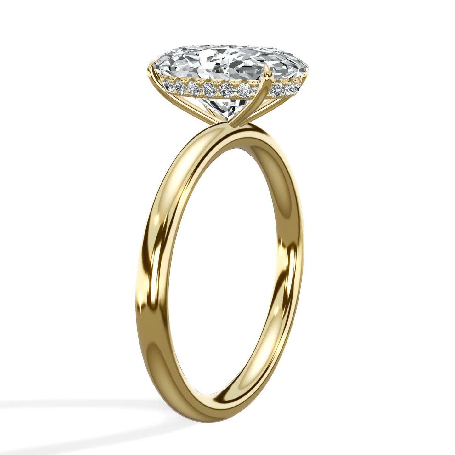 3.18 Carats Lab Grown Oval Cut Lab Grown Diamond Solitaire Hidden Halo Engagement Ring In Yellow Gold