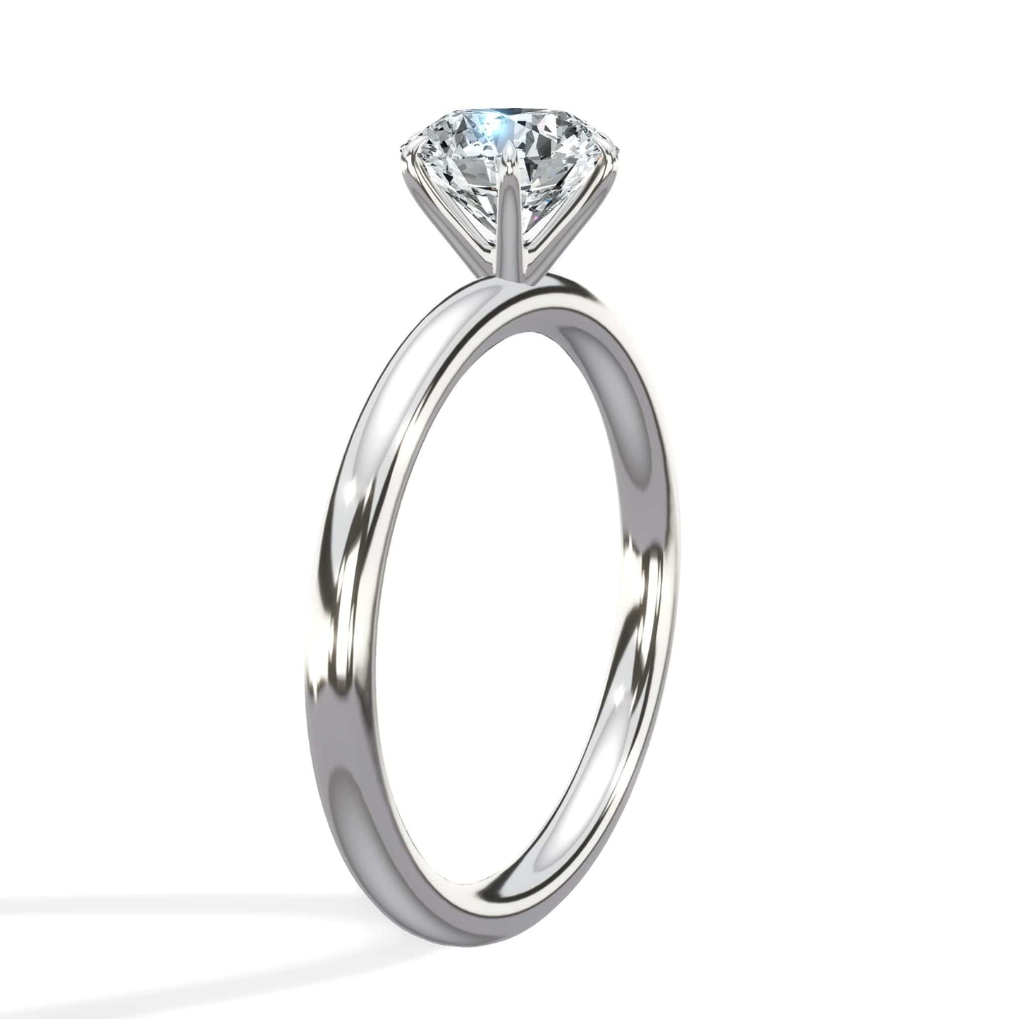 1 Carat Lab Grown Round Brilliant Cut Six-Prong Solitaire Diamond Engagement Ring in White Gold