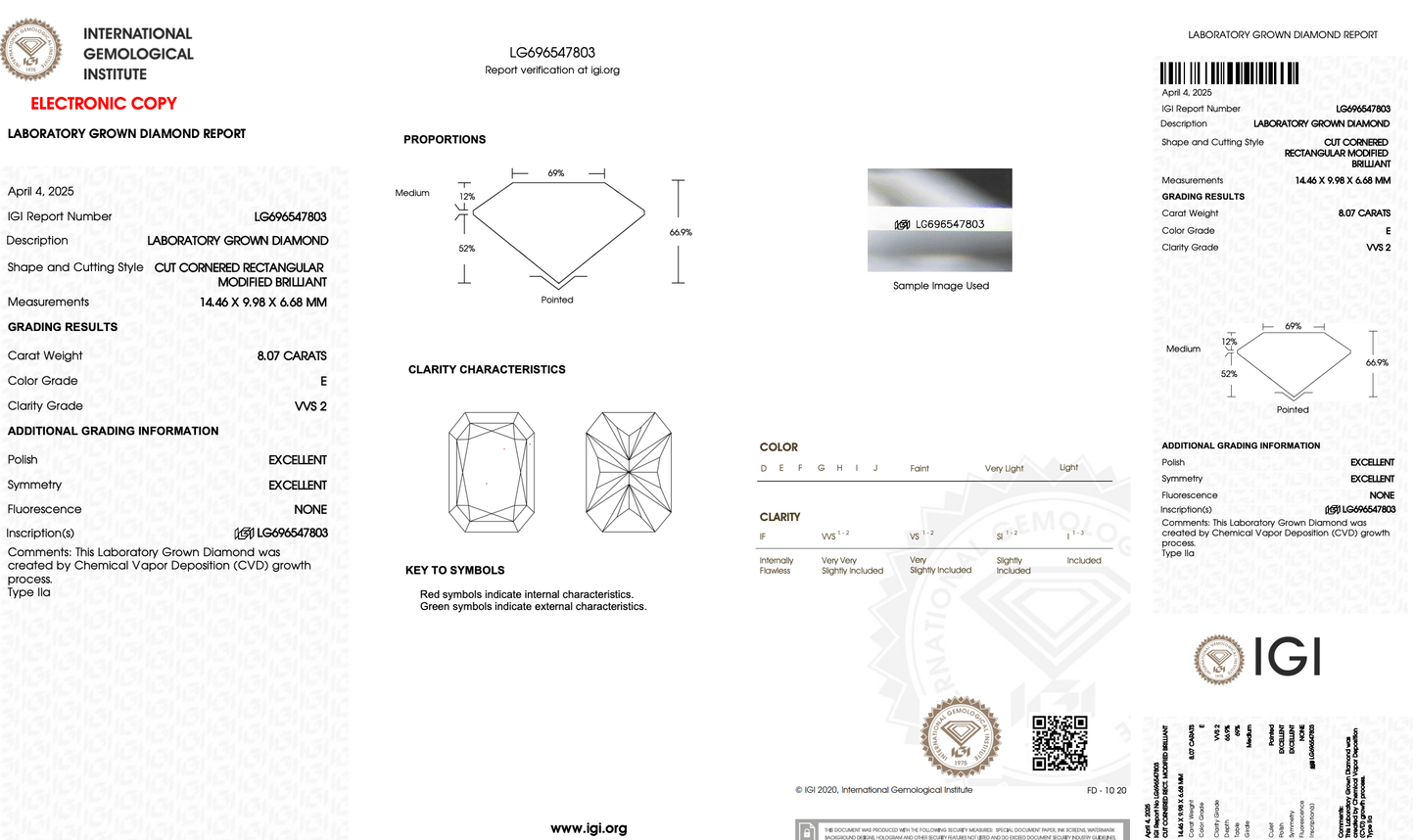 IGI certificate for Radiant 8ct Diamond
