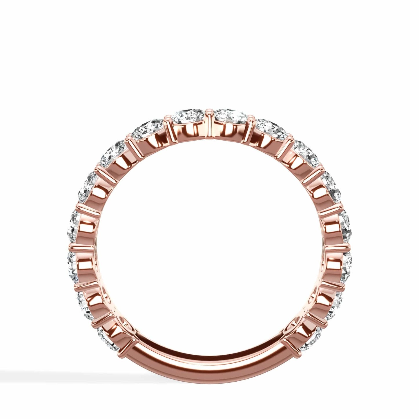 Round cut lab grown diamond eternity band in 14k rose gold