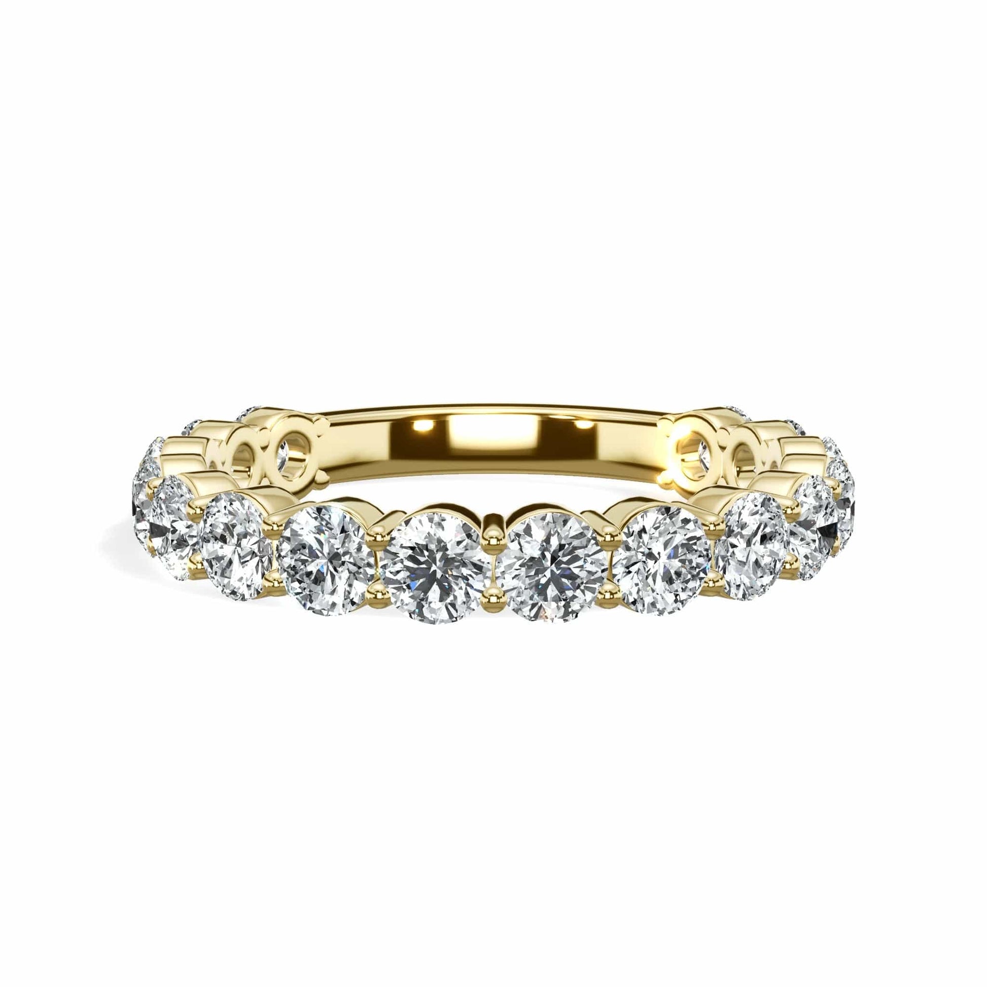 Round lab grown diamond eternity band in 14k yellow gold