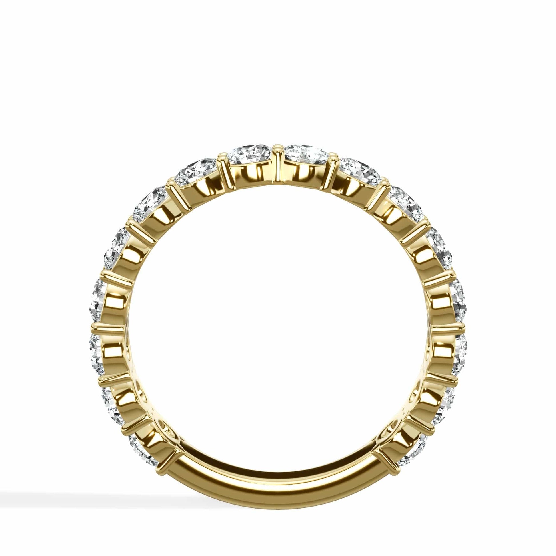 Round cut lab grown diamond eternity band in yellow gold