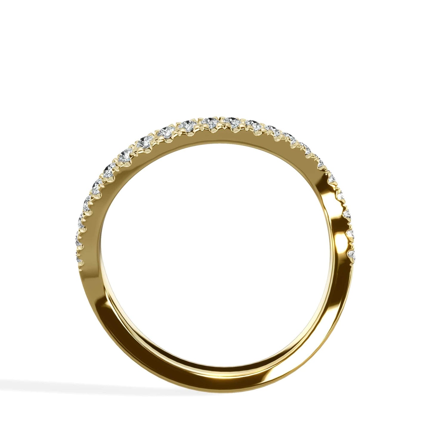 Wave wedding band in yellow gold with diamonds