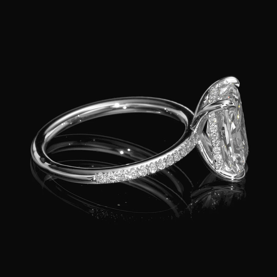 2.90 Carats Lab Grown Radiant Cut Micropaved Side Stones Hidden Halo Diamond Engagement Ring
