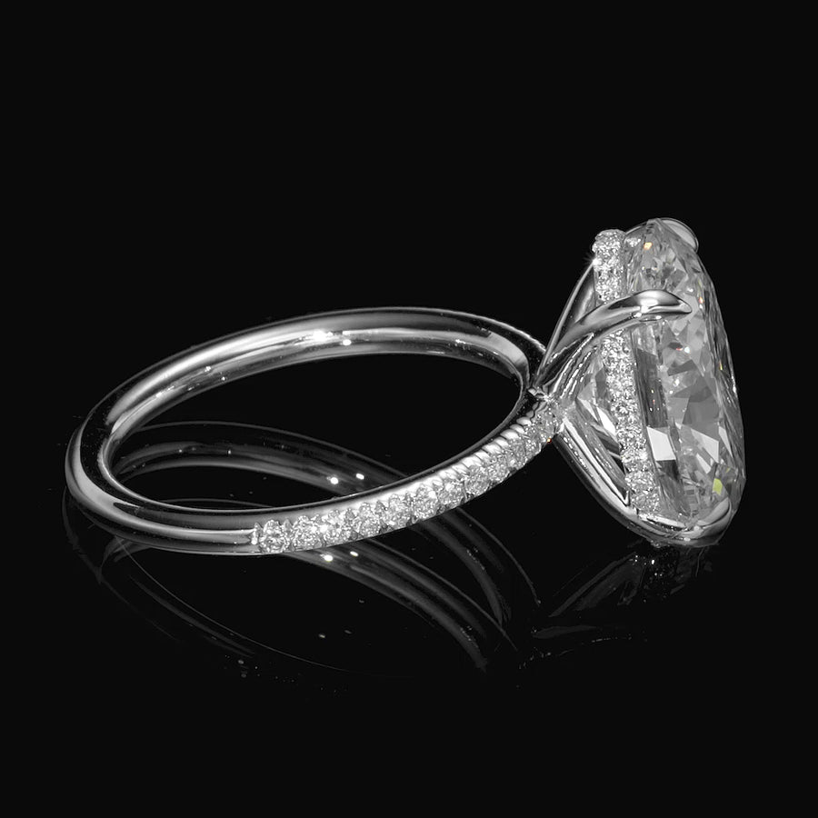 5.51 Carats Lab Grown Oval Cut Micropaved Side Stones Hidden Halo Diamond Engagement Ring