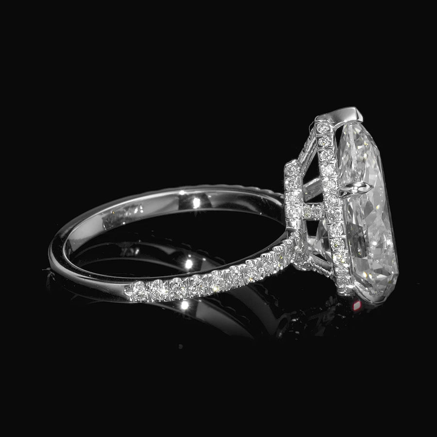 5.58 Carats Lab Grown Pear Shaped Micropaved Side Stones Hidden Halo Diamond Engagement Ring