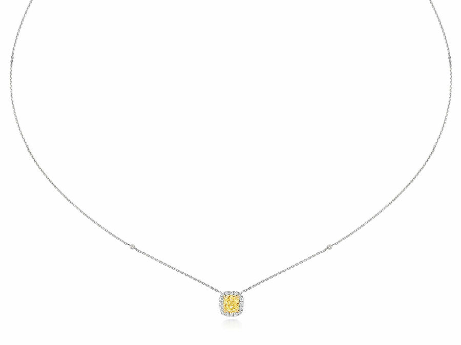 1.20 ct Fancy Yellow Cushion Cut Diamond Necklace Pendant - BenzDiamonds