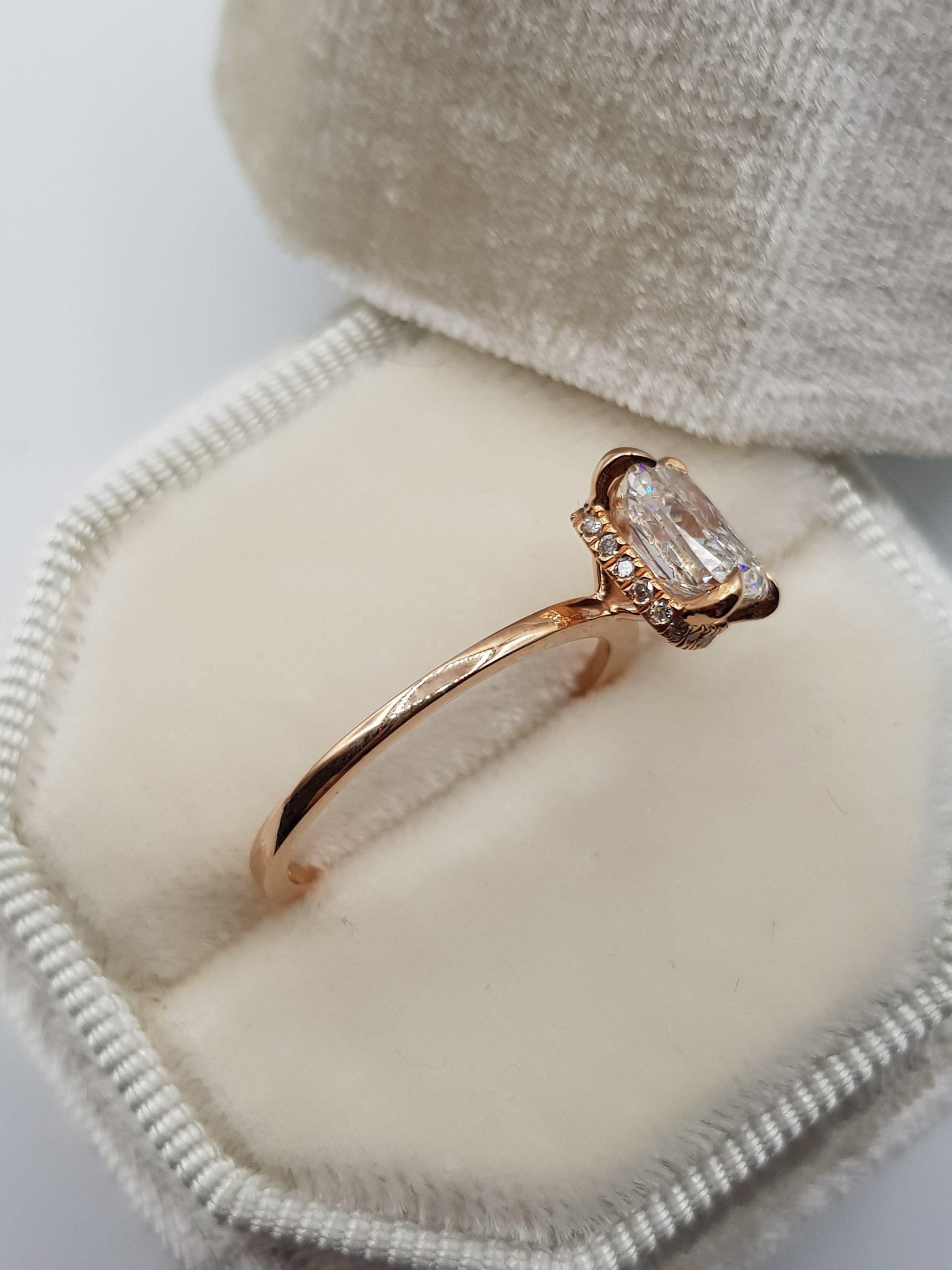 1.62 Carats Elongated Cushion Hidden Halo Diamond Engagement Ring - BenzDiamonds