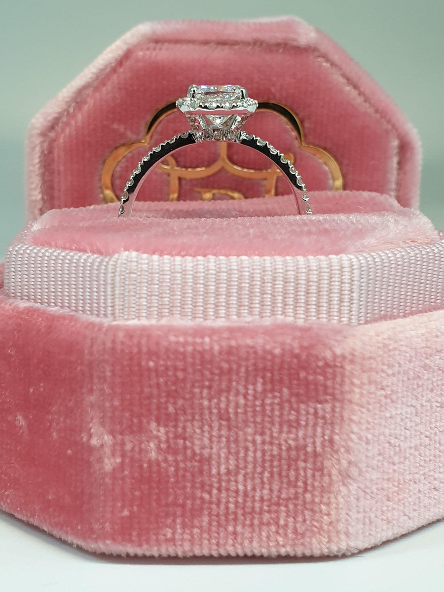 1.75 Carats Cushion Cut Micropaved Halo Side Stones Diamond Engagement Ring - BenzDiamonds