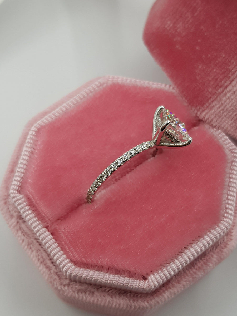 1.50 Carat Princess Cut Side Stones Hidden Halo Diamond Engagement Ring - BenzDiamonds