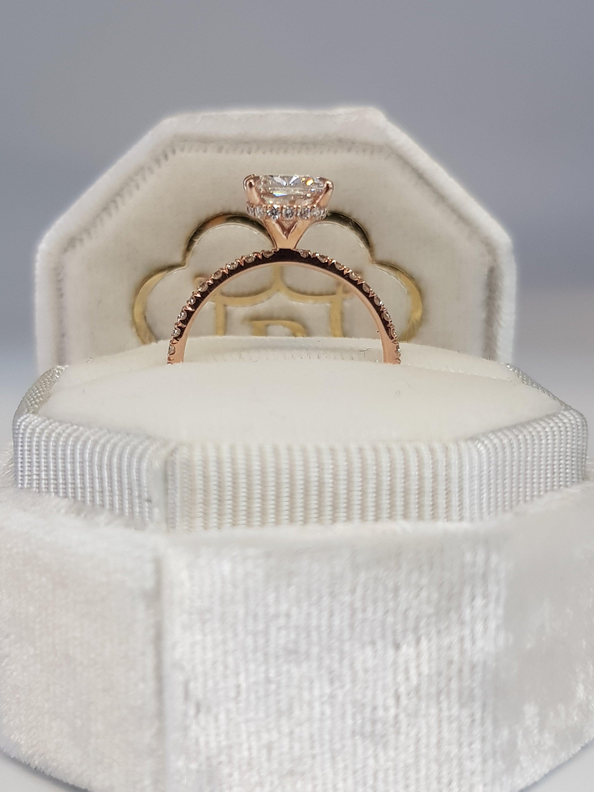 2 Carats Cushion Cut Micropave Side Stones Hidden Halo Diamond Engagement Ring - BenzDiamonds