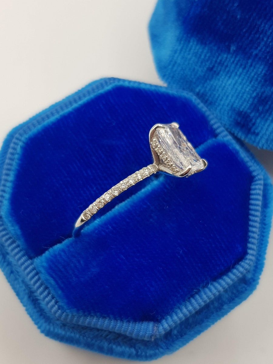 2.52 Carats Radiant Cut Micropaved Side Stones Hidden Halo Diamond Engagement Ring - BenzDiamonds