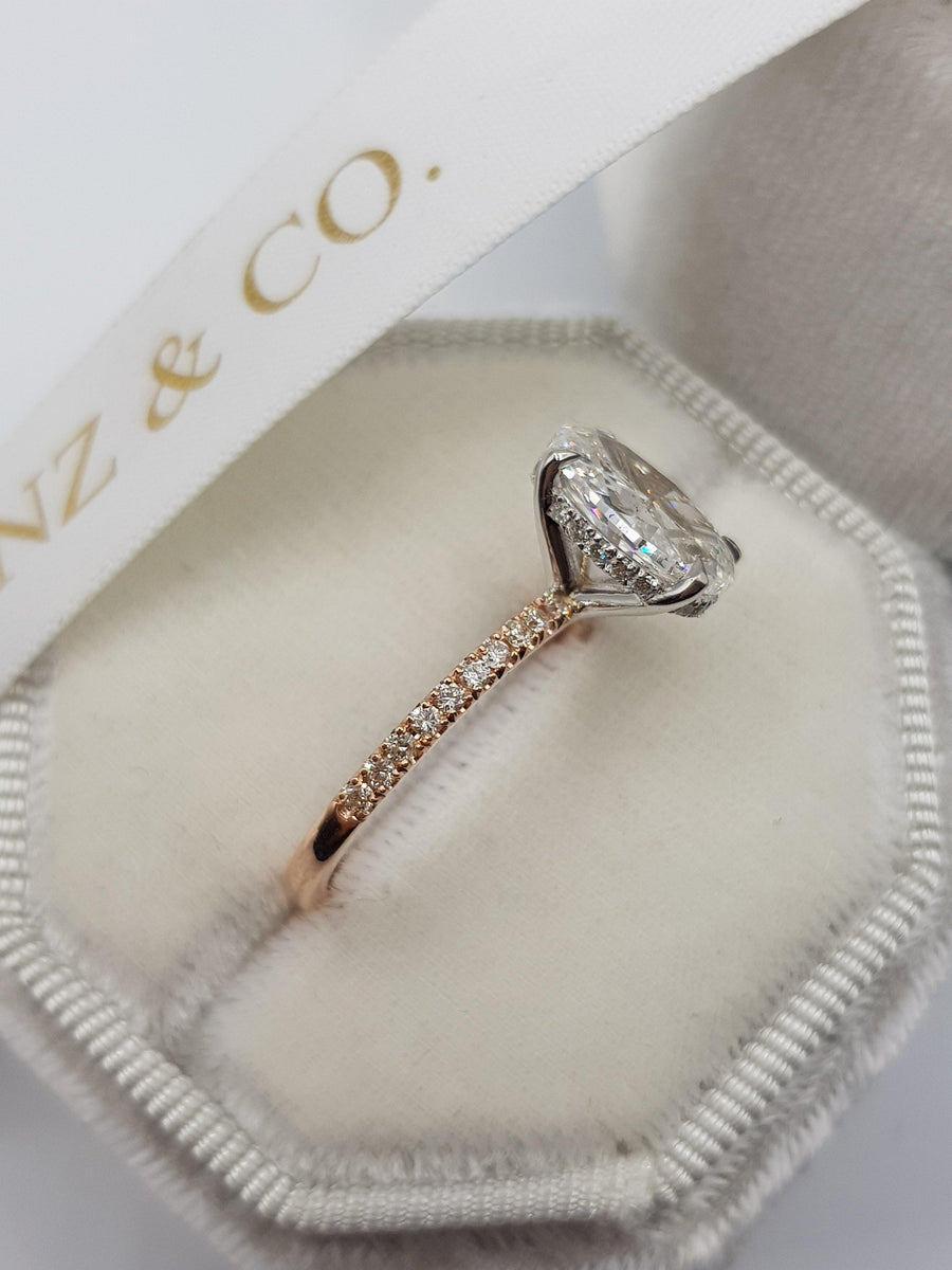 2.60 Carats Oval Cut Micropave Side Stones Hidden Halo Two-Tone Diamond Engagement Ring - BenzDiamonds