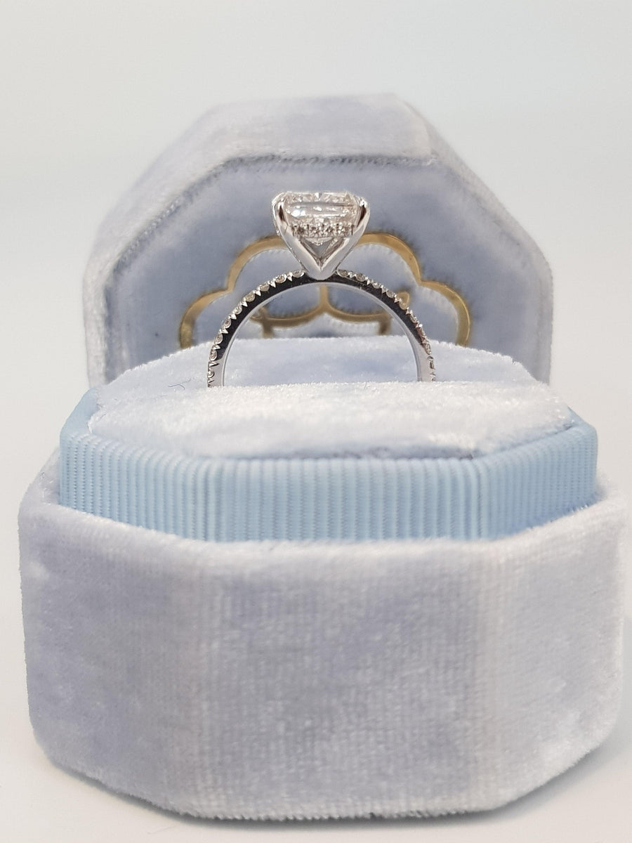 2.55 Carats Cushion Cut Micropave Side Stones Hidden Halo Diamond Engagement Ring - BenzDiamonds