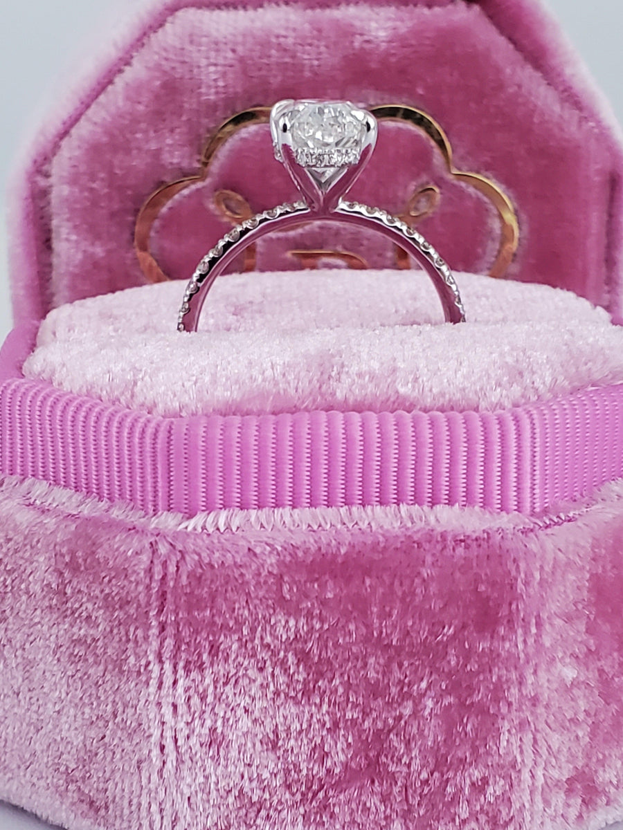 2.02 Carats Elongated Oval Cut Micropave Side Stones Hidden Halo Diamond Engagement Ring - BenzDiamonds