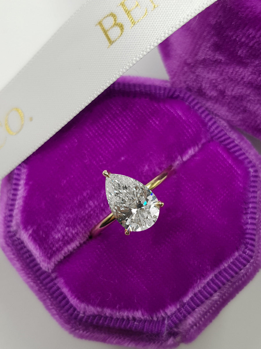 2.14 Carats Pear Shape Solitaire Hidden Halo Diamond Engagement Ring - BenzDiamonds