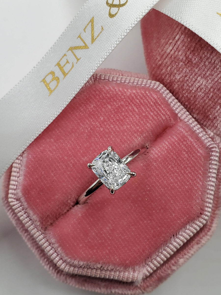 1.15 Carats Elongated Cushion Cut Hidden Halo Diamond Engagement Ring - BenzDiamonds