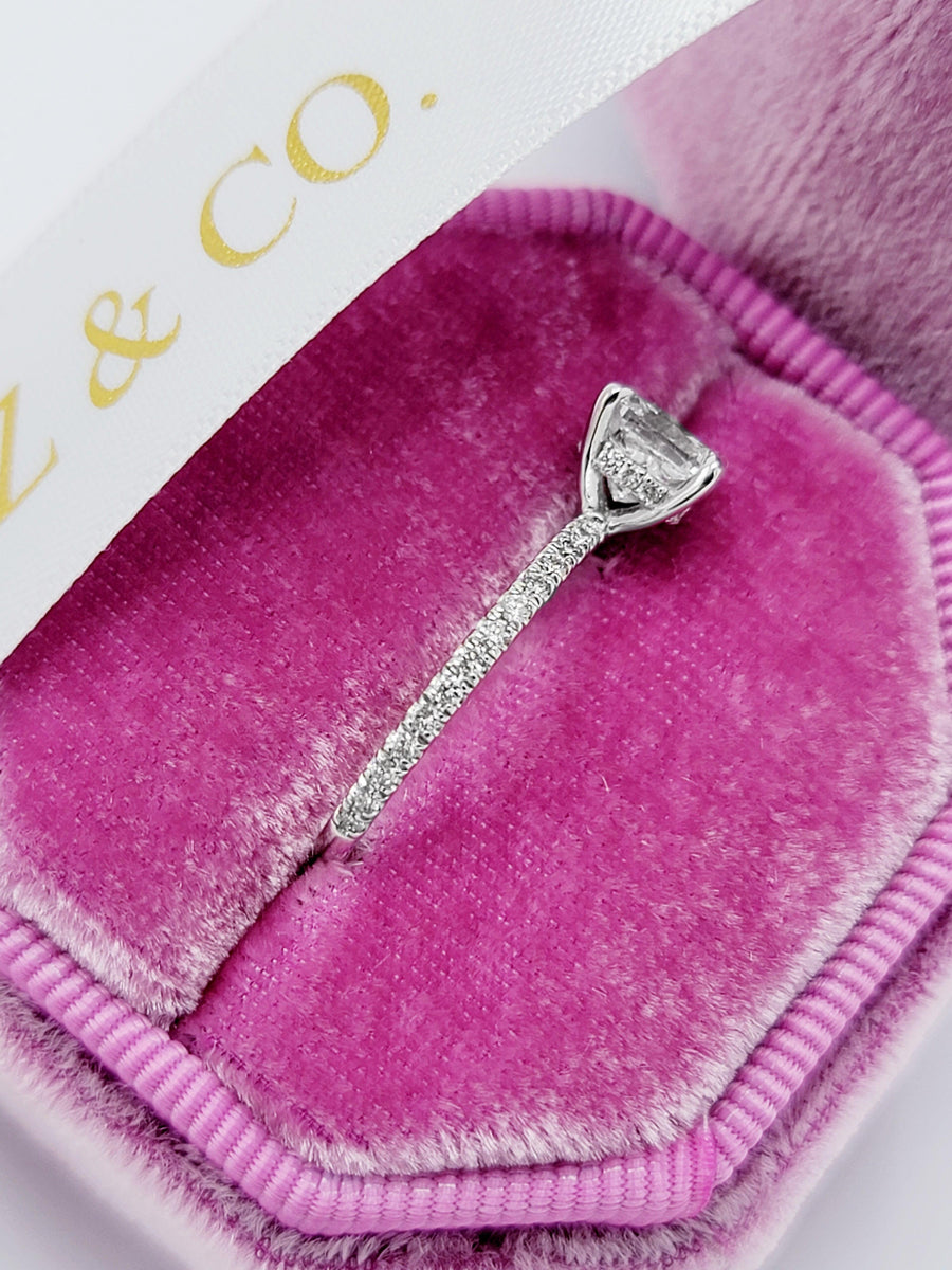 1.50 Carats Cushion Cut Micropave Side Stones Hidden Halo Diamond Engagement Ring - BenzDiamonds