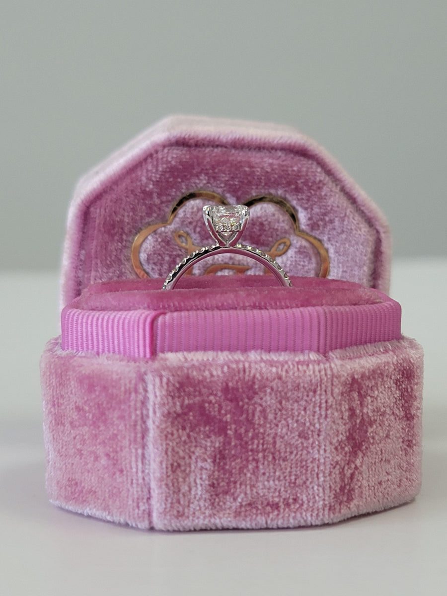 1.50 Carats Cushion Cut Micropave Side Stones Hidden Halo Diamond Engagement Ring - BenzDiamonds