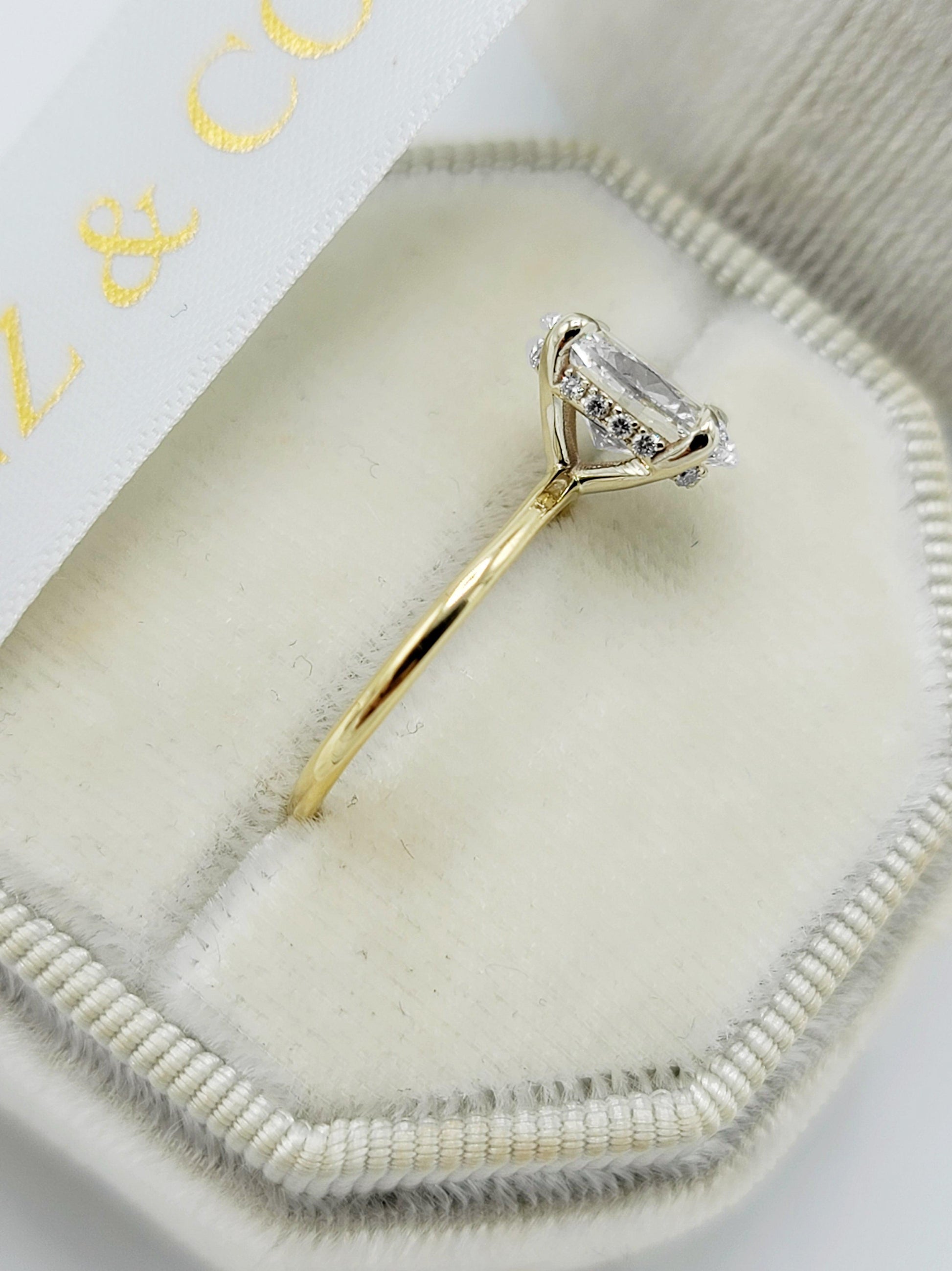 1.70 Carats Lab Grown Oval Cut Two Tone Solitaire Hidden Halo Diamond Engagement Ring - BenzDiamonds