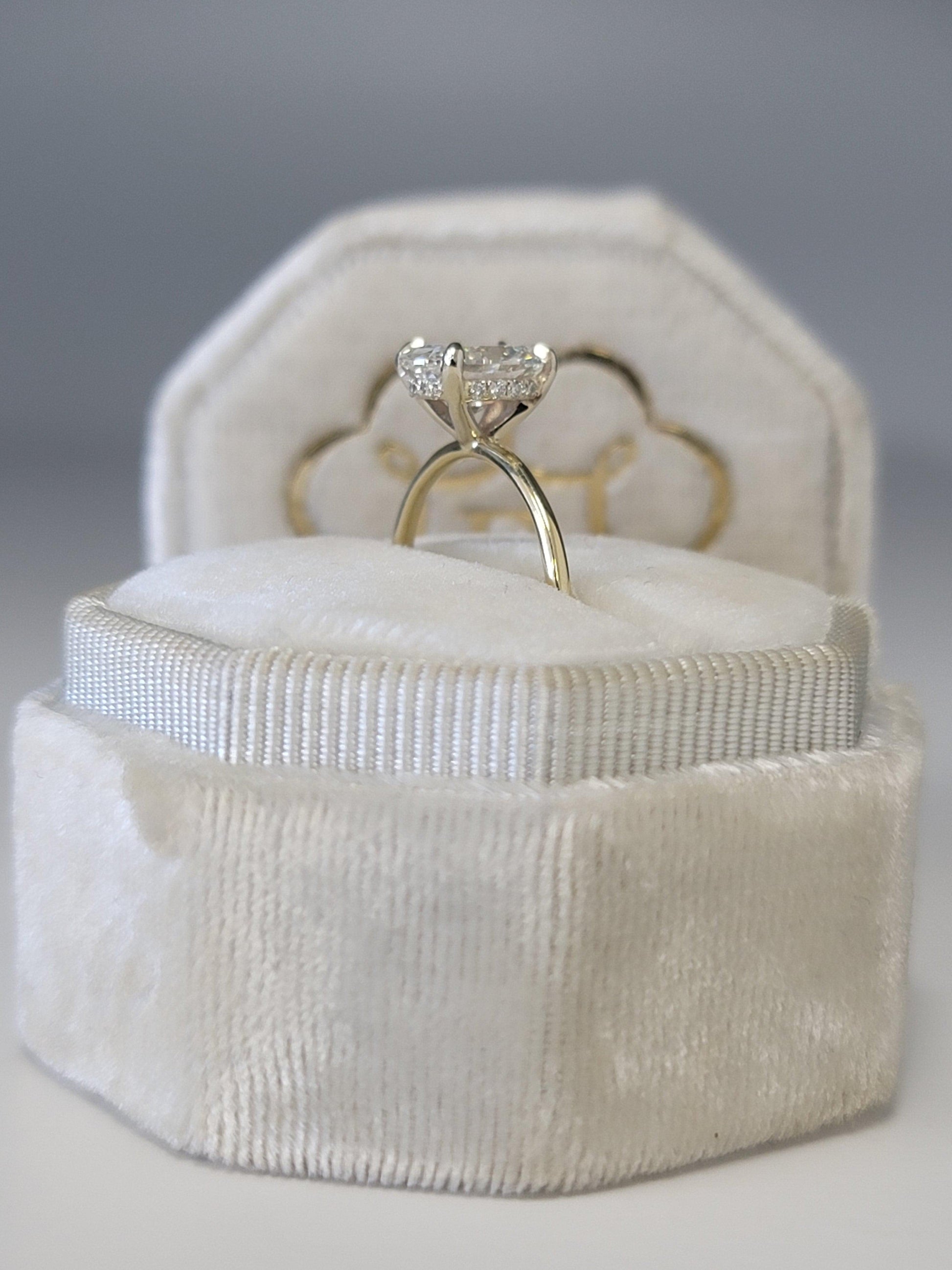 1.70 Carats Lab Grown Oval Cut Two Tone Solitaire Hidden Halo Diamond Engagement Ring - BenzDiamonds
