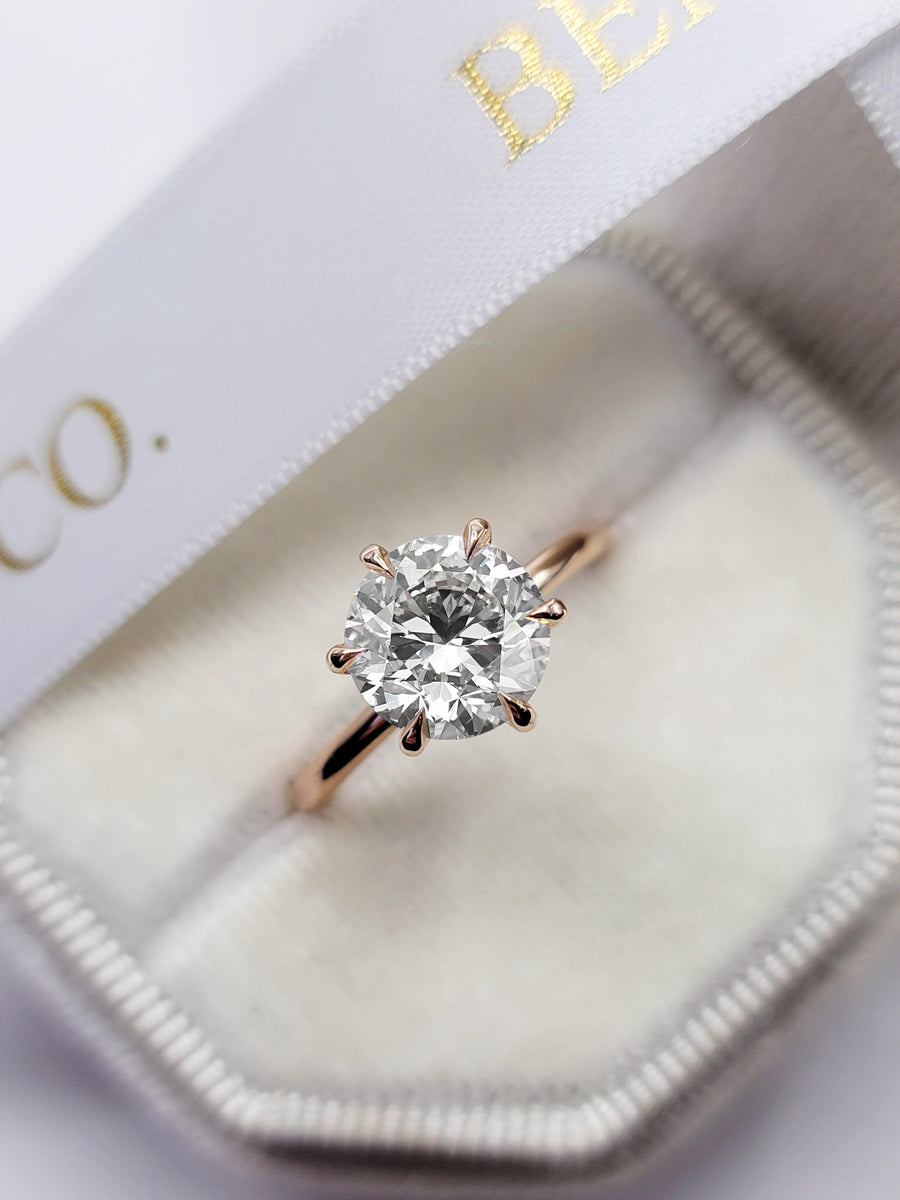 2.01 Carats Lab Grown Round Brilliant Cut Solitaire Diamond Engagement Ring in Rose Gold - BenzDiamonds
