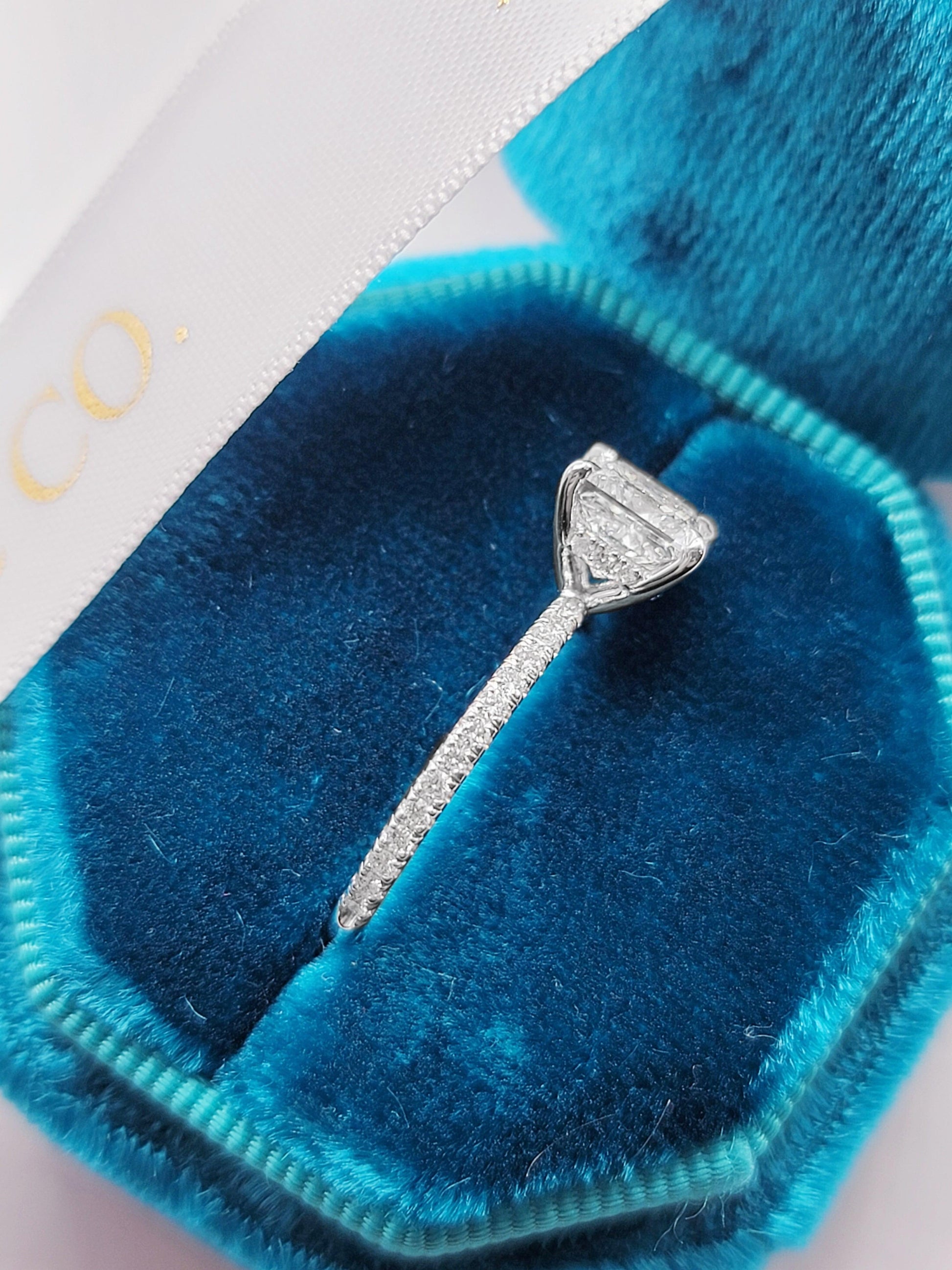 1.50 Carats Lab Grown Princess Cut Micropaved Side Stones Hidden Halo Diamond Engagement Ring - BenzDiamonds