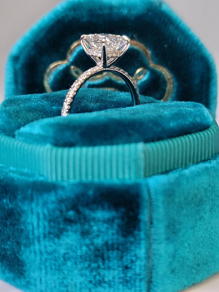 1.50 Carats Lab Grown Princess Cut Micropaved Side Stones Hidden Halo Diamond Engagement Ring - BenzDiamonds