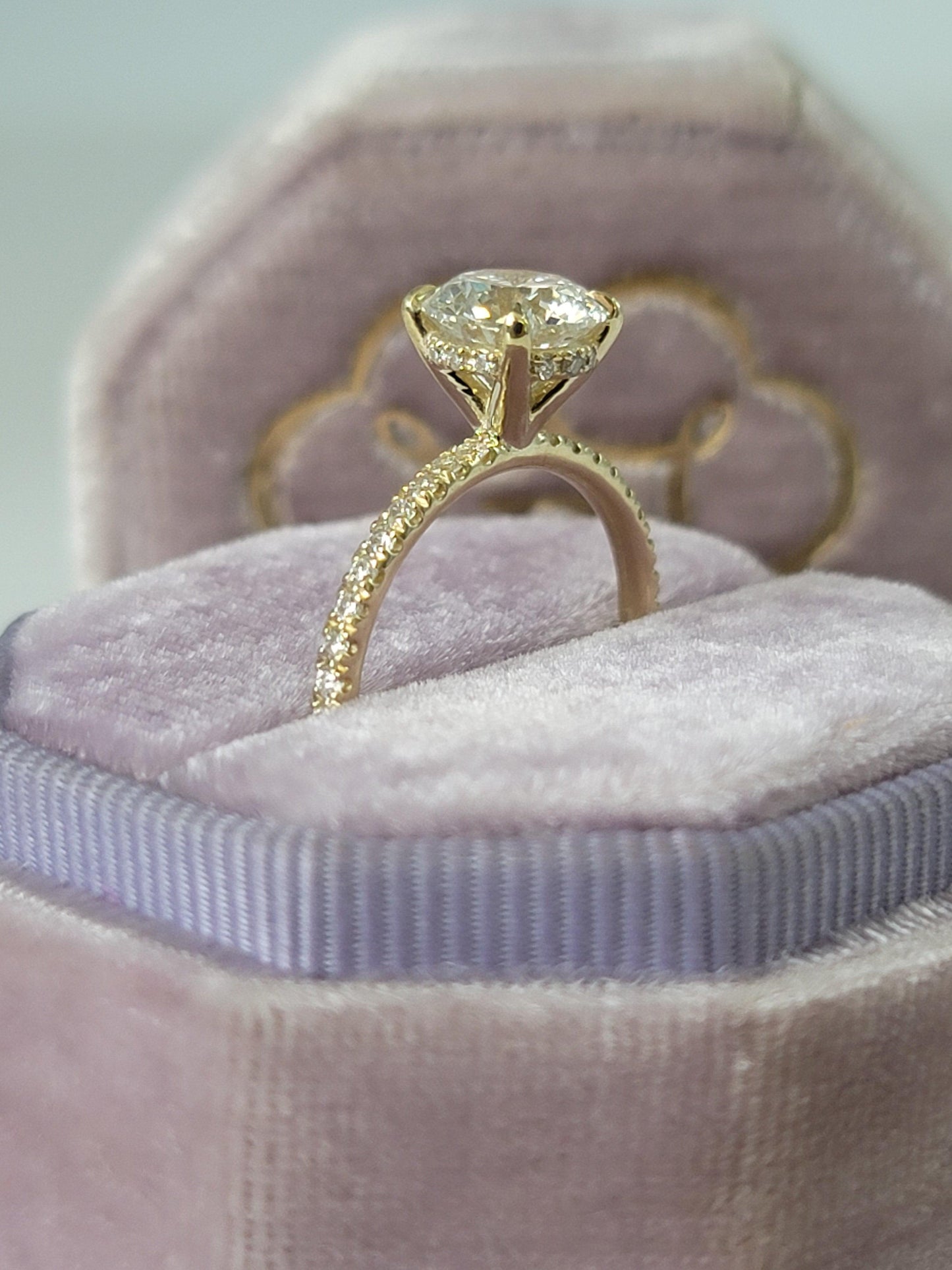 2 Carats Lab Grown Round Brilliant Cut Micropave Side Stones Hidden Halo Diamond Engagement Ring - BenzDiamonds