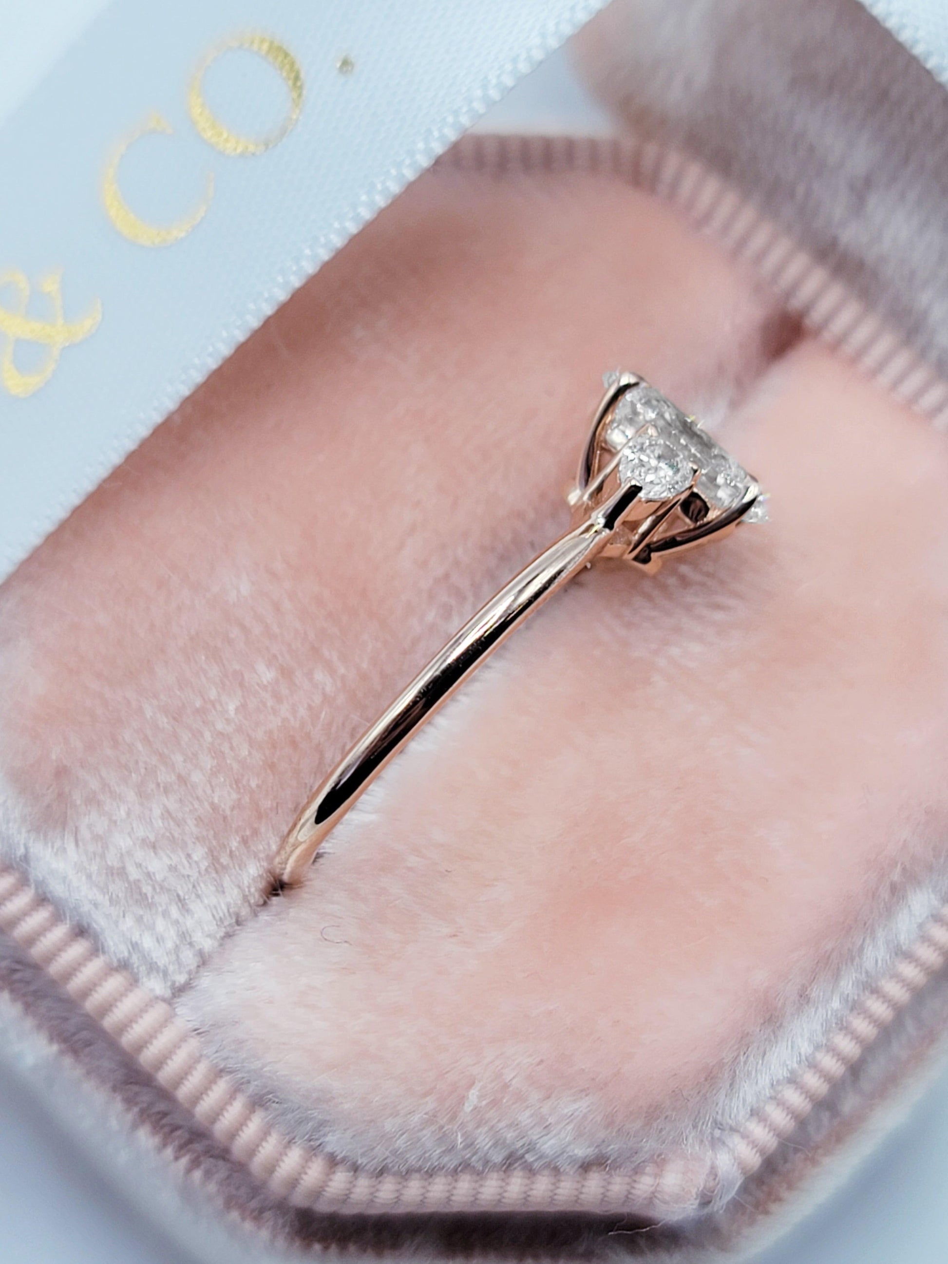 1.30 Carats Lab Grown Oval Cut with Pear Shape Side Stones Diamond Engagement Ring in Rose Gold - BenzDiamonds