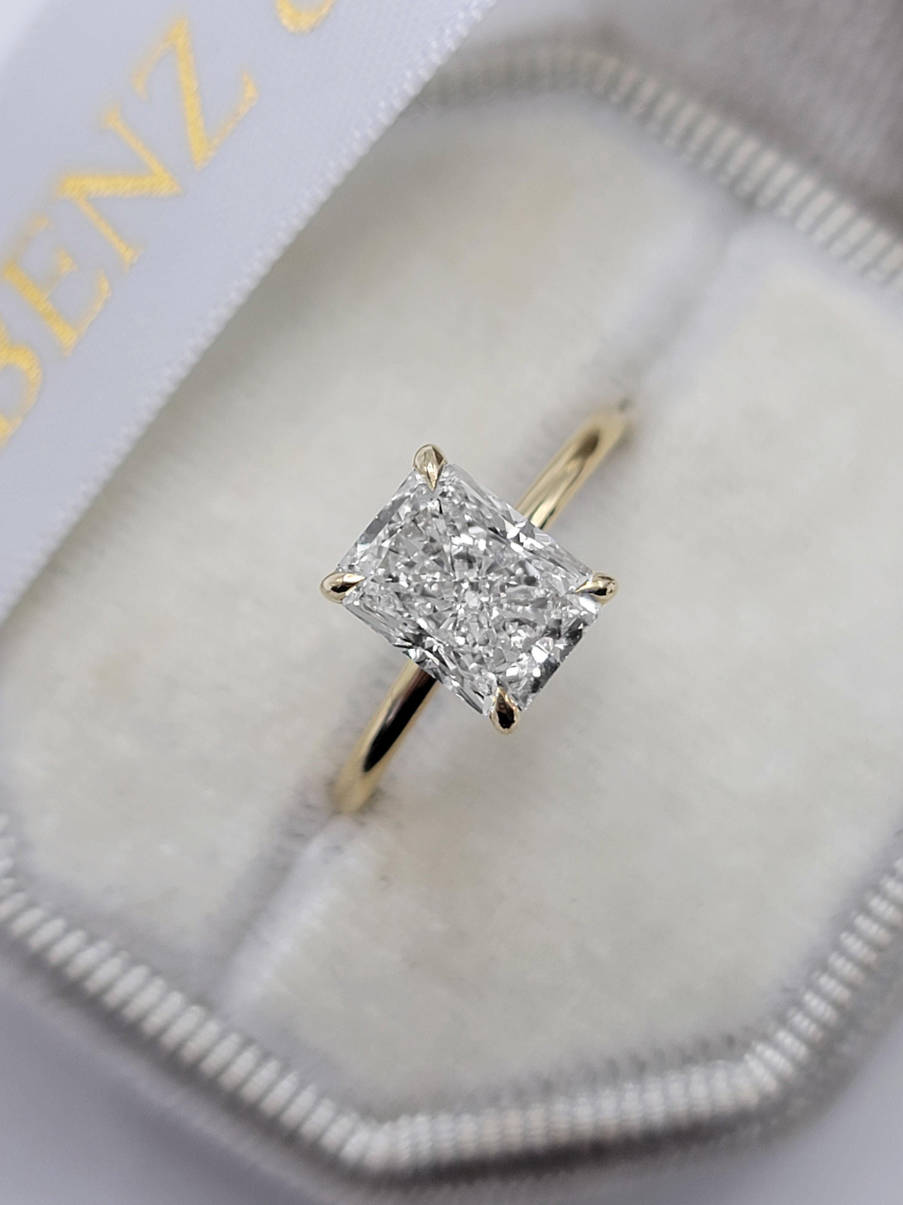 2 Carat Natural Diamond Solitaire Radiant Cut Engagement Ring in 14K White  Gold