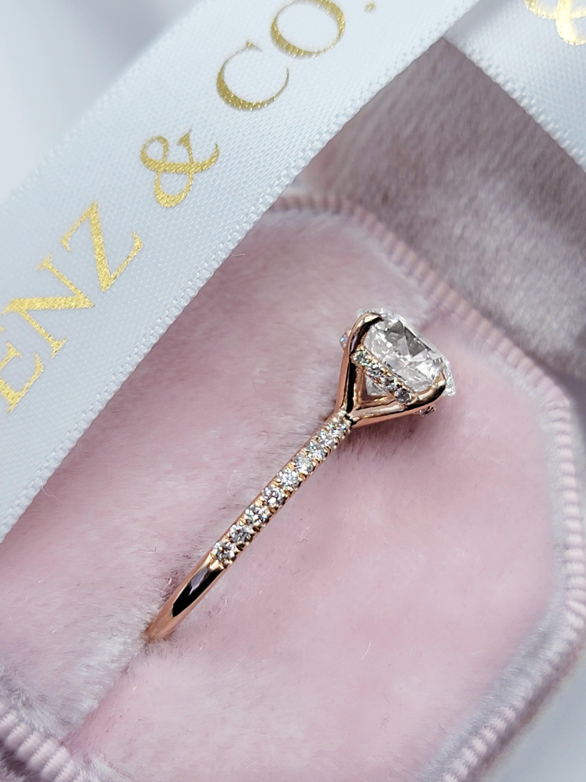 2.54 Carats Lab Grown Round Brilliant Cut Micropave Side Stones Hidden Halo Diamond Engagement Ring - BenzDiamonds