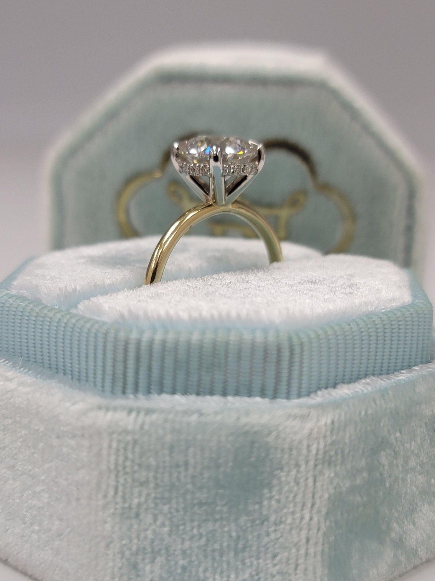 2.15 Carats Lab Grown Round Brilliant Cut Two Tone Solitaire Hidden Halo Diamond Engagement Ring - BenzDiamonds