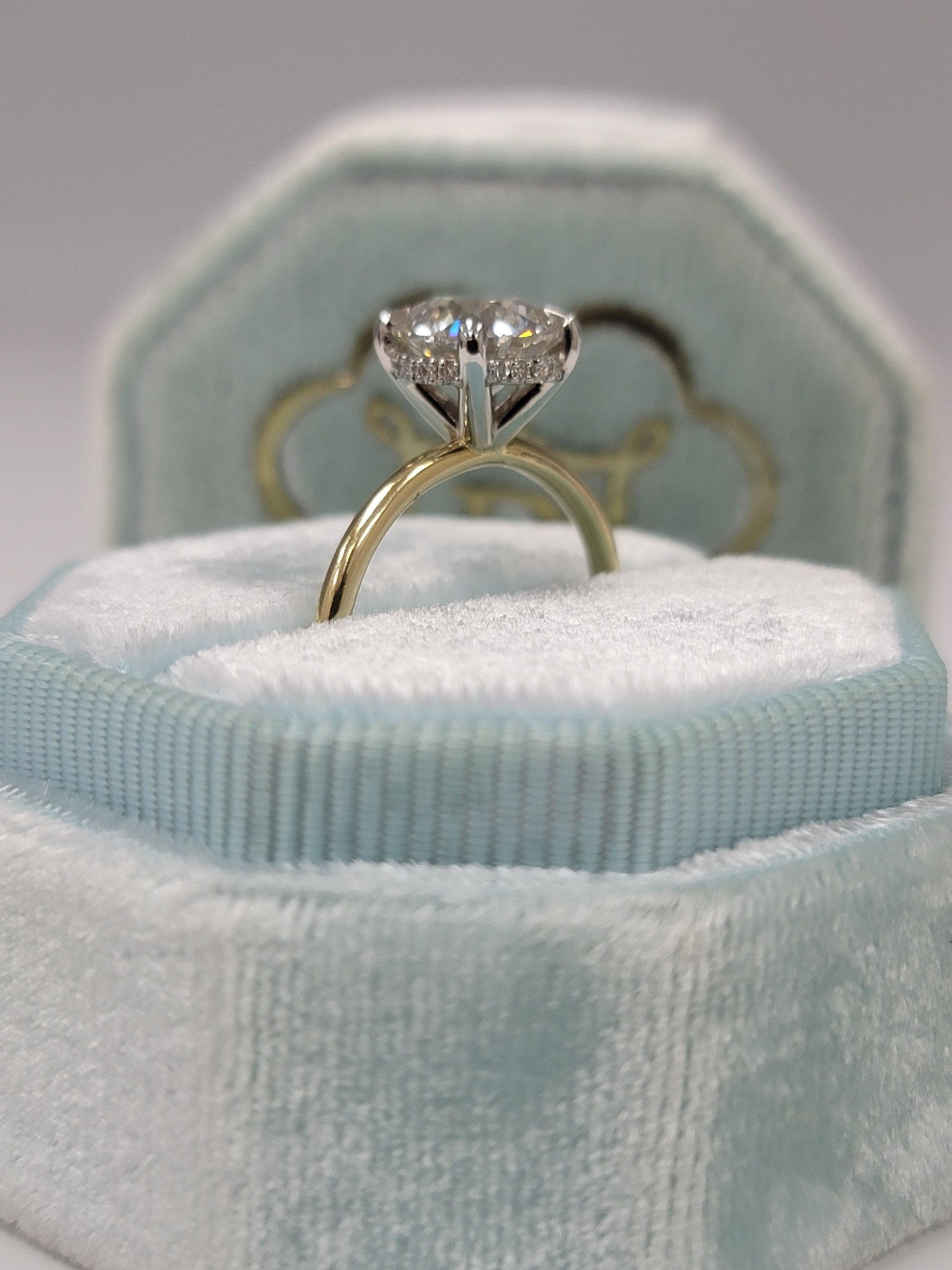 2.15 Carats Lab Grown Round Brilliant Cut Two Tone Solitaire Hidden Halo Diamond Engagement Ring - BenzDiamonds