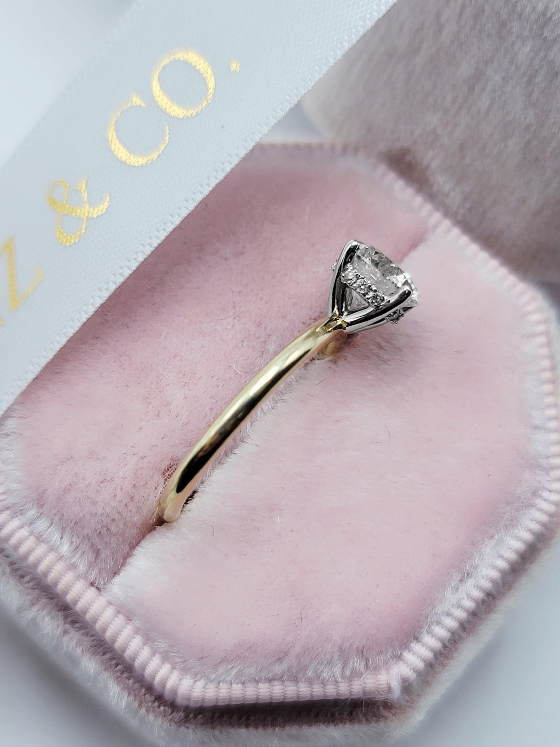 1.70 Carats Lab Grown Round Brilliant Cut Two Tone Solitaire Hidden Halo Diamond Engagement Ring - BenzDiamonds