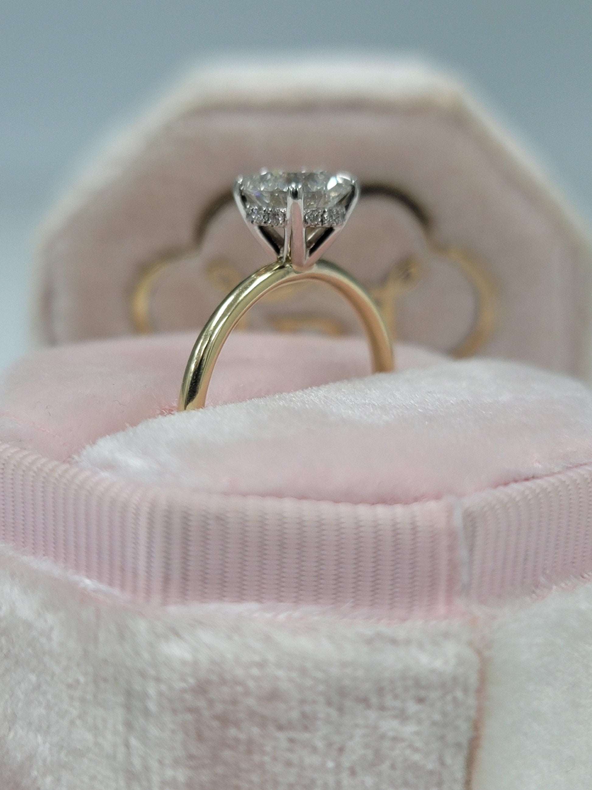 1.70 Carats Lab Grown Round Brilliant Cut Two Tone Solitaire Hidden Halo Diamond Engagement Ring - BenzDiamonds