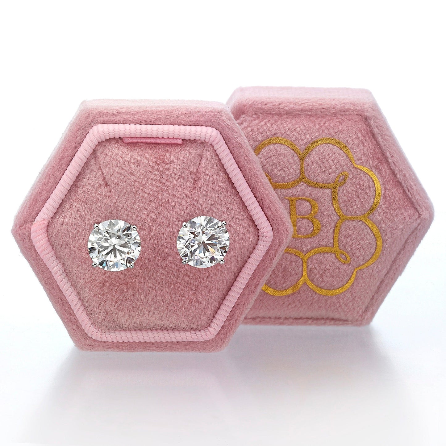 4 Ct Lab Grown Round Brilliant Cut Diamond Stud Earrings - BenzDiamonds